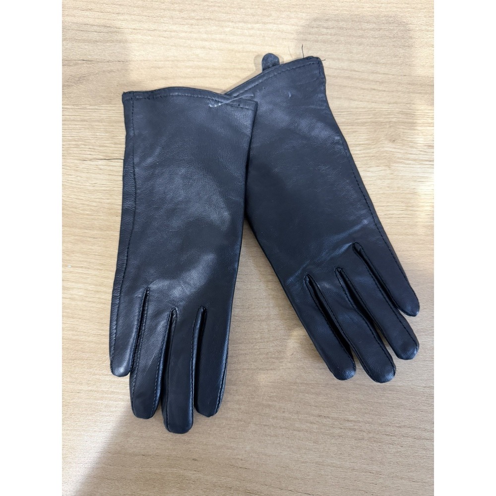 Vintage Black Leather Lined Driving Gloves Women size S‎